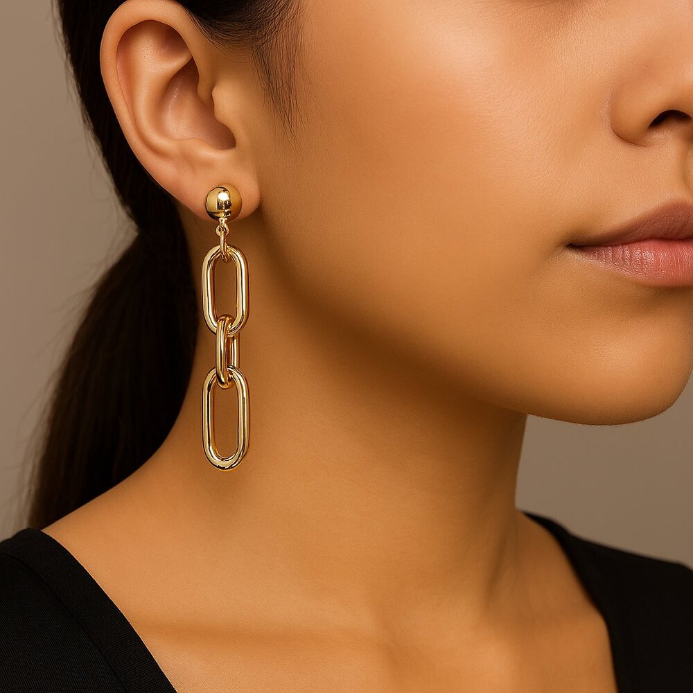 Women’s Statement Gold Triple Hoop Earrings – Interlocked Jewelry Design, 2.5"